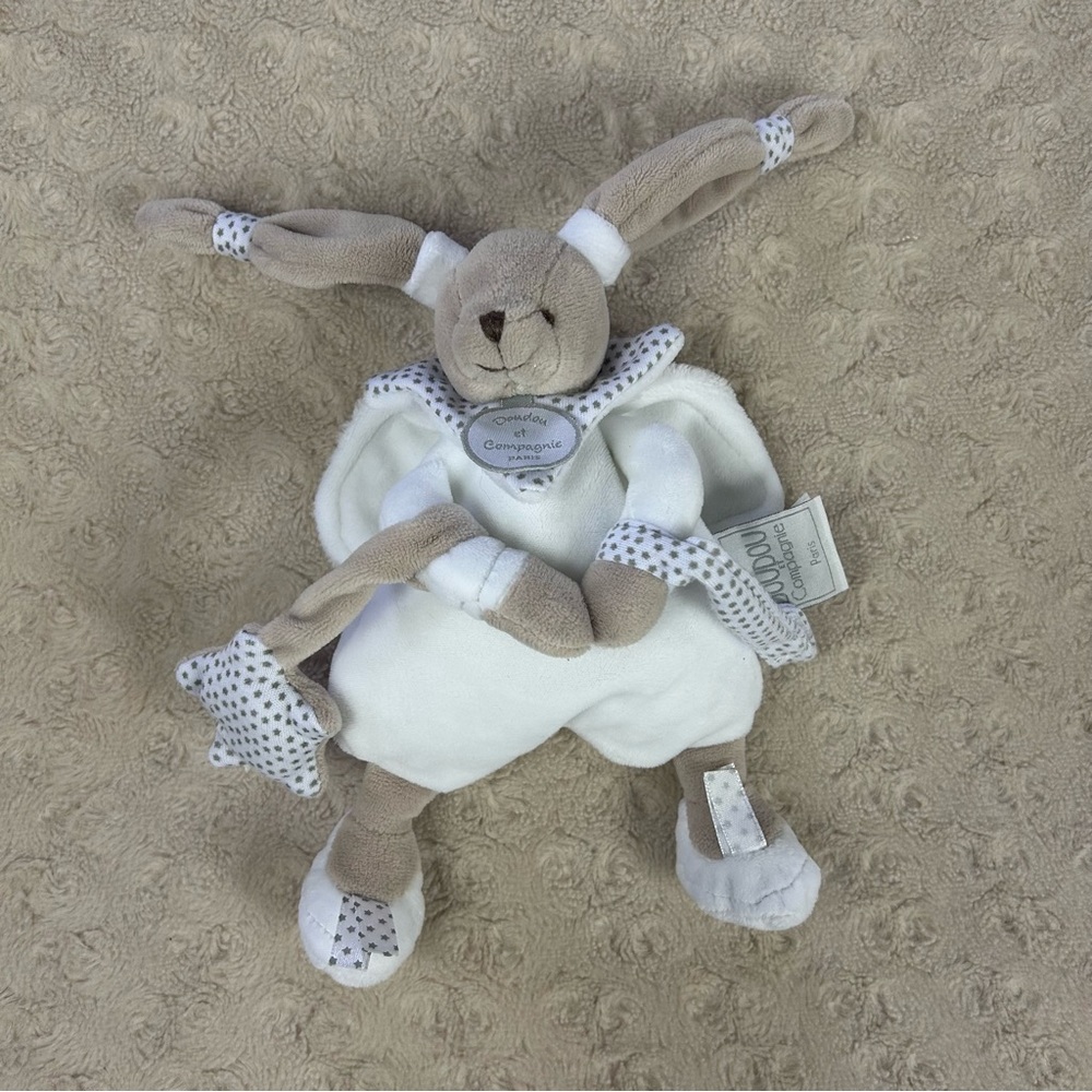 Doudou et Compagnie Bunny Rabbit Lovey Security Blanket Tan White Star Pacifier